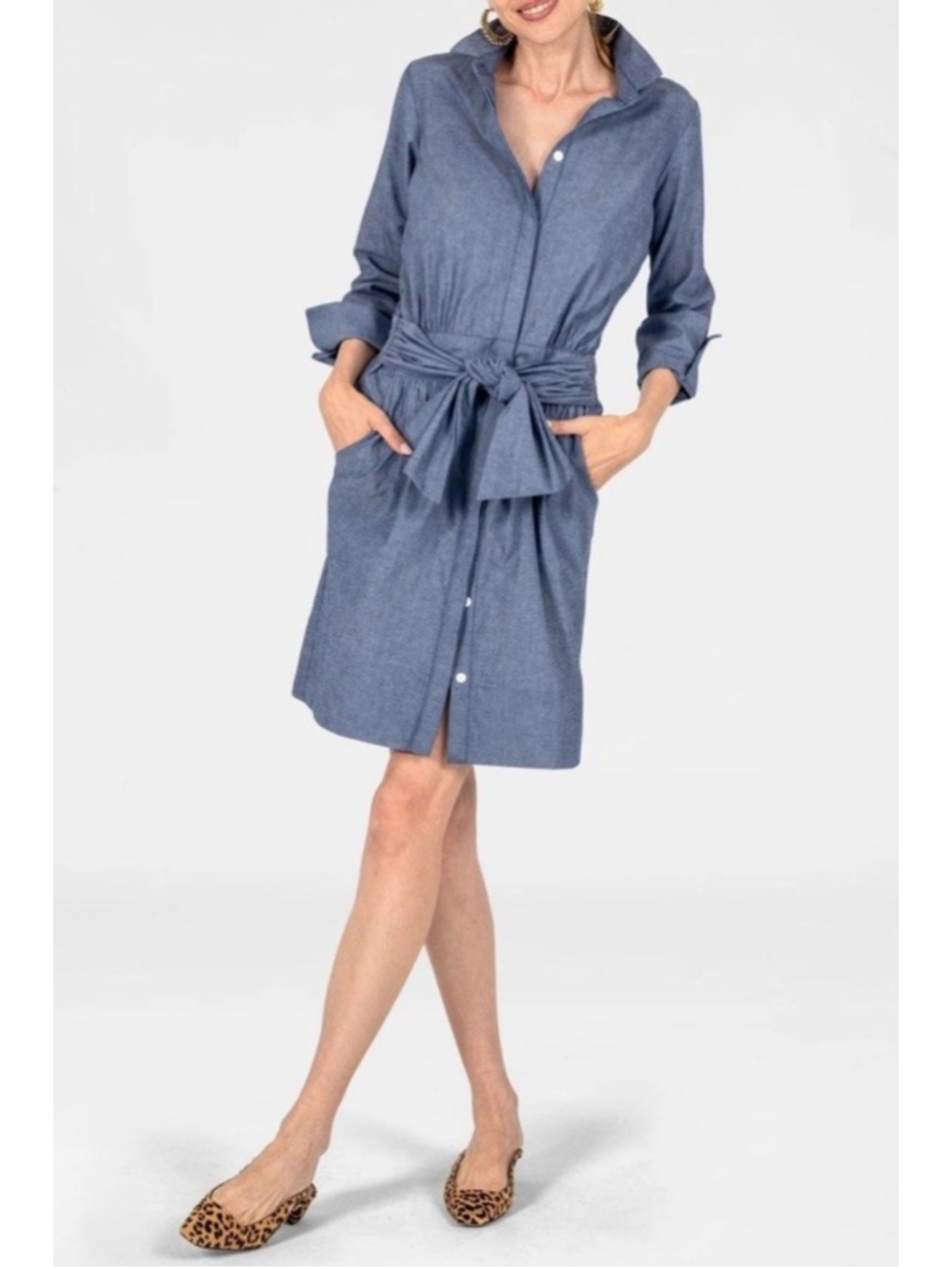 Gretchen Scott Wash & Wear Breezy Blouson Dress - Chambray Blue Size Medium